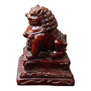 1940s Chinese Cinnabar Pedestal Foo Dog Figurine