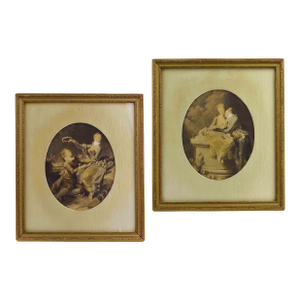 Antique Hand Painted Hand Tinted Color Engraving Framed Intaglio Prints After Lancret for Sterling and Welch Co - A Pair