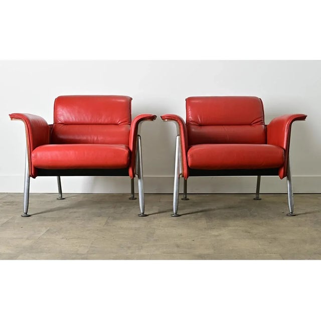 Late 20th Century Modern Pair of Leather Armchairs & Ottoman by Wilkhahn For Sale - Image 5 of 12