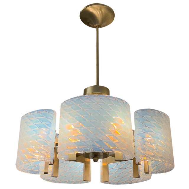 Art Deco Pendant Lamp Opaline the Art of Glass from Ribes, 1970s For Sale