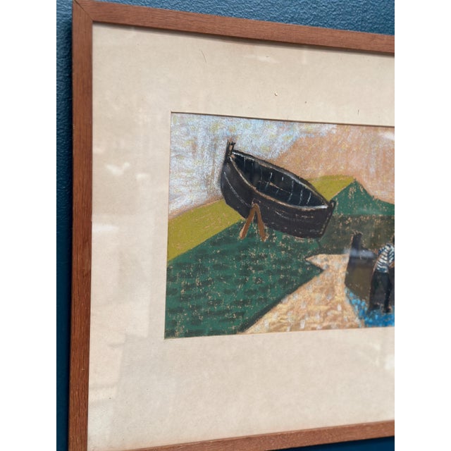 Original scandinavian artwork on panel –shore by s. Rjellim – glazed – signed – vintage & framed – 85 × 39 cm (33.5" ×...