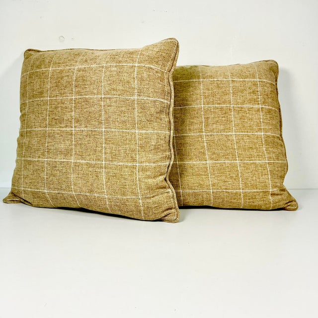 Contemporary Early 21st C Americana Contemporary Tweed Window Pane Decorative Pillows - Set of 2 For Sale - Image 3 of 11