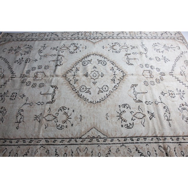 Tribal 1950s Soft Color Tones Hand Knotted Oushak Rug-5' 7'' X 8' 1'' For Sale - Image 3 of 11