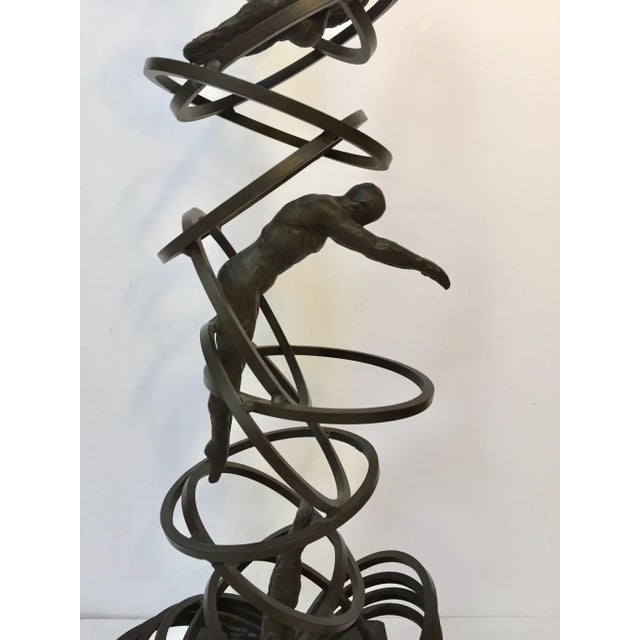 Metal Brutalist Modern Iron Divers on Marble Stand Sculpture For Sale - Image 7 of 12