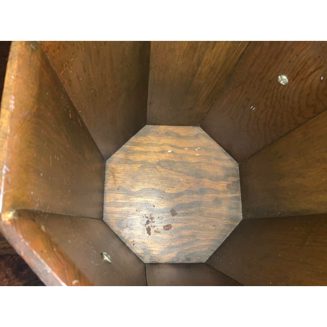 Vintage Octagonal Wooden Wastebasket With Lion Heads For Sale - Image 11 of 11