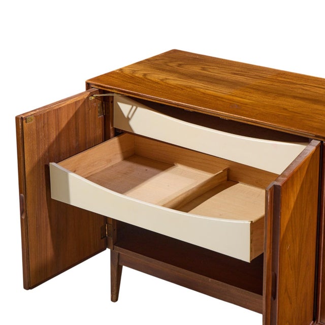 Merton Gershun for American of Martinsville Mid Century Walnut and Cane Credenza and Hutch For Sale - Image 10 of 13