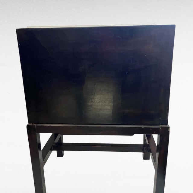 Mid-20th Century Chinese Black Lacquer 3-Drawer Cabinet on Stand With Incised Detail For Sale - Image 10 of 17