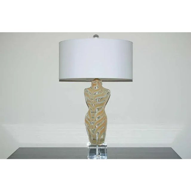Mid-Century Modern Murano Glass Female Nude Lamps Gold & White For Sale - Image 3 of 9
