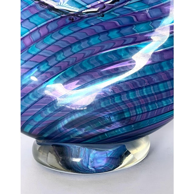 Handblown Art Glass With Reticello Pattern in Blue and Lavendar in Murano Style For Sale - Image 10 of 14