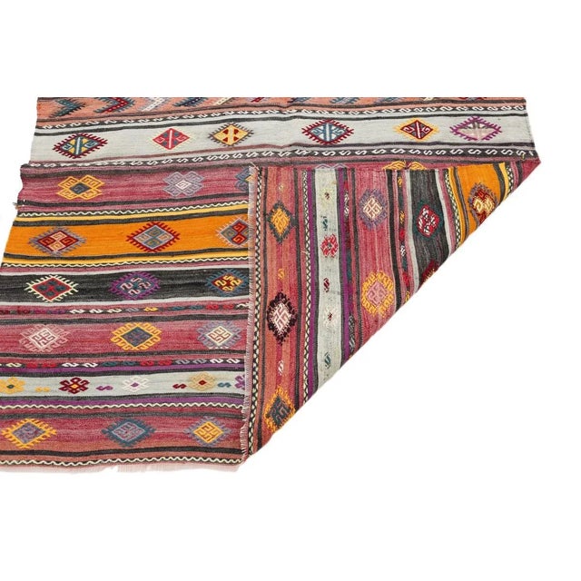 Mid 20th Century Mid 20th Century Ebroidered Vintage Turkish Kilim Rug For Sale - Image 5 of 7
