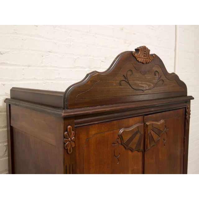 Antique Carved Wood Drop-Front Armoire Cabinet For Sale - Image 4 of 12