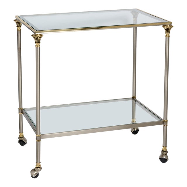 French Hollywood Regency Style Mixed-Metal Rolling Drinks Trolley, Circa 1970) For Sale