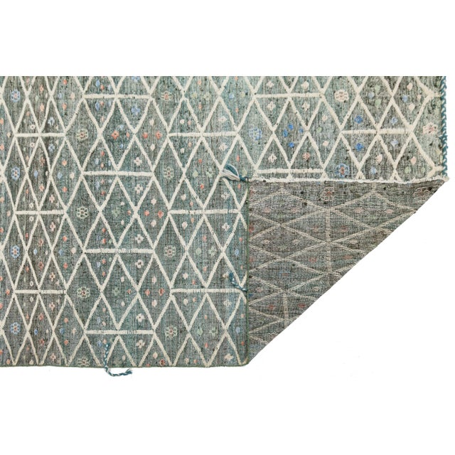Modern Moroccan Style Geometric Rug – Hand-Knotted Teal & Charcoal Wool 9x12 For Sale - Image 4 of 11