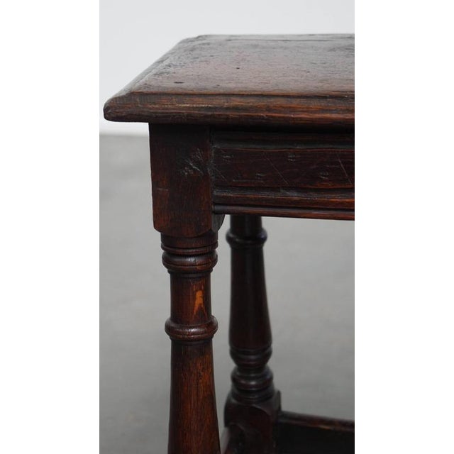 Timeless and Antique English Oak Joint Stool/ Stool/ Side Table from the 17th Century with Colors For Sale - Image 9 of 13