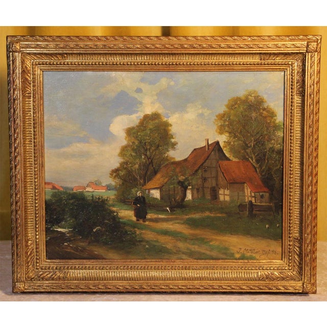 J. Metzler, Village Scene, 1898, Oil Painting on Board, Framed For Sale - Image 4 of 9