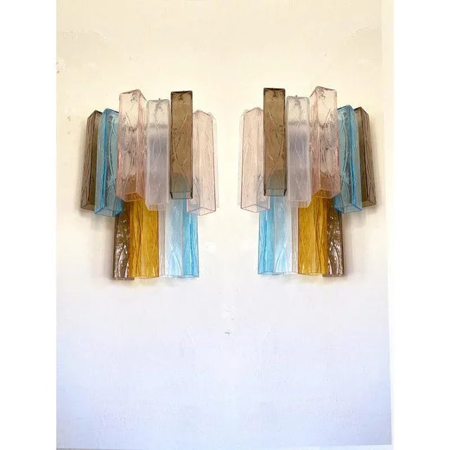 Early 21st Century Multicolored Squared Murano Glass Wall Sconces, Set of 2 For Sale - Image 5 of 13