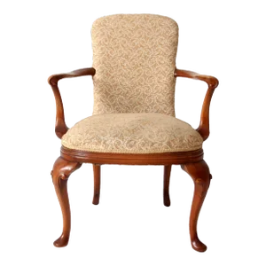 Antique Queen Anne Style Upholstered Armchair