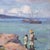 'Coastal Fishing', Mid-Century Modern Oil, Island Landscape, Cerulean Blue, Circa 1945 For Sale - Image 4 of 9