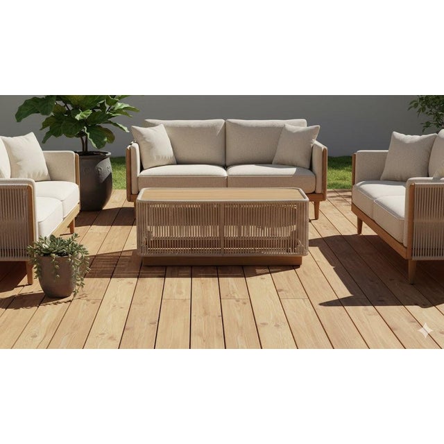 Wood Alpine Teak Outdoor Collection Beige Rope Coffee Table For Sale - Image 7 of 10
