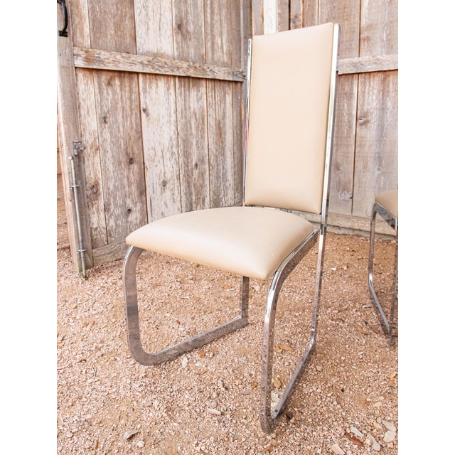 Chrome Set of 4 Milo Baughman Style Chrome & Leather Dining Chairs For Sale - Image 8 of 12