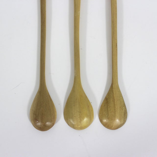 Vintage Carved Elephant Animal Wood Condiment or Sugar Spoons- Set of 3 For Sale - Image 4 of 7