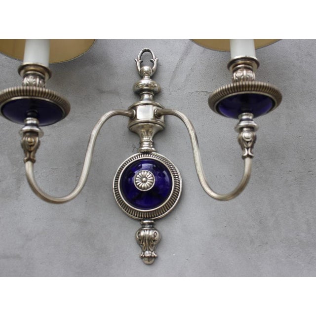 French Art Nouveau Wall Sconces in Cobalt Blue Glass, 1940s, Set of 2 For Sale - Image 10 of 11