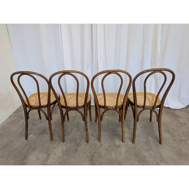 Mid-Century Modern Vintage Dining Chairs with Bentwood Cane Seat, 1970s, Set of 4 For Sale - Image 3 of 18