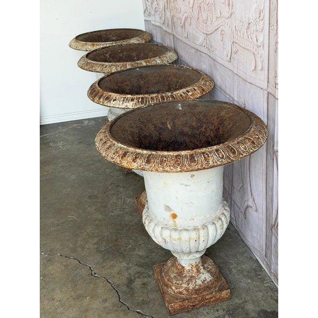 Metal Set of 4 19th Century French Cast Iron Garden Urns For Sale - Image 7 of 18