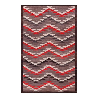 1930s Multicolo Zig Zag Antique American Navajo Rug 3' 9"x 6' 4" Flatweave Wool Carpet For Sale