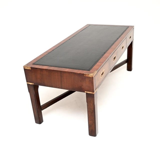 Vintage Coffee Table in Brass and Leather, 1950 For Sale - Image 3 of 10