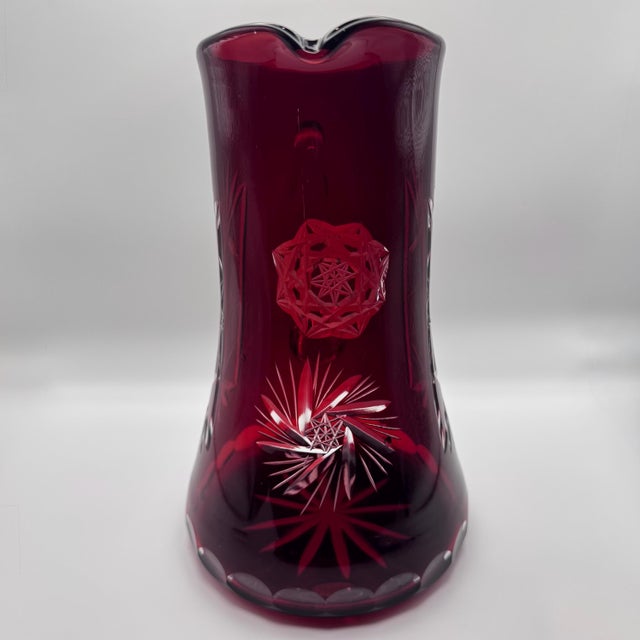 Mid 20th Century Bohemian Cranberry Cut-to-Clear Pitcher - Set of 5 For Sale In Portland, OR - Image 6 of 10