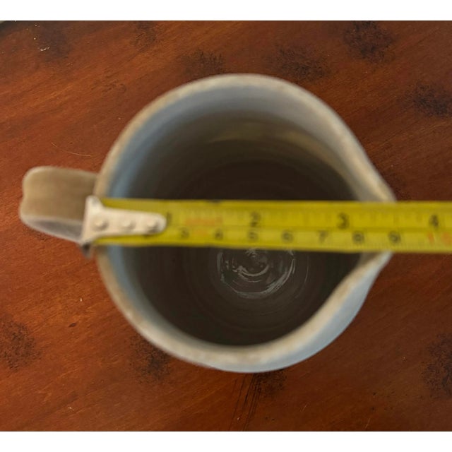 Stone Mid-Century Williamsburg Pottery Handmade Stoneware Mug With Blue Leaf Motif For Sale - Image 7 of 7