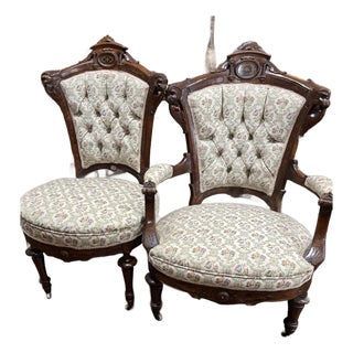 Early 20th Century Chairs Victorian Style Captain/Missus Chairs For Sale