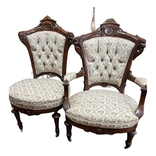 Early 20th Century Chairs Victorian Style Captain/Missus Chairs For Sale