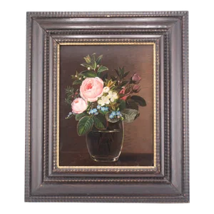 Early 19th Century Floral Composition Still Life Oil on Oak Board by Johan Laurentz Jensen (Danish 1800 - 1856)