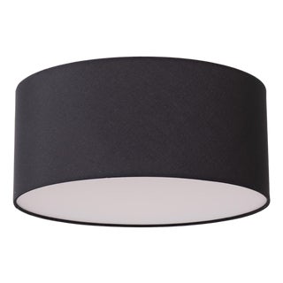 Stretch Flush Mount 18" D - Modern Ceiling Light, Black Linen Shade, Satin Nickel Body, Dimmable, Bulb Included For Sale