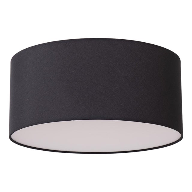 Stretch Flush Mount 18" D - Modern Ceiling Light, Black Linen Shade, Satin Nickel Body, Dimmable, Bulb Included For Sale