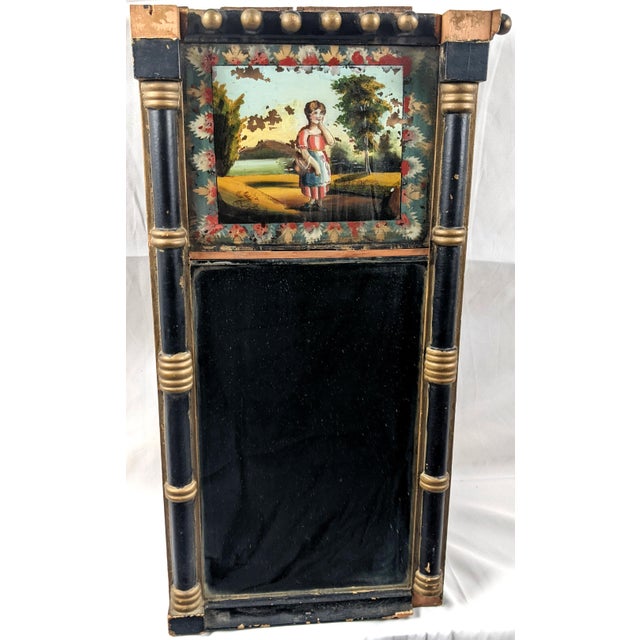 Circa 1830–1845 Empire Biedermeier Reverse-Painted Glass Mirror With Pastoral Scene For Sale - Image 12 of 16