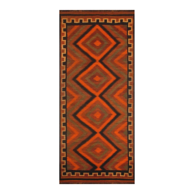 1960s Vintage Turkish Tribal Kilim Hand-Woven Area Rug For Sale