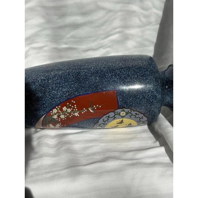 20th Century Japanese Cloisonne Enamel Vase Speckled Blue Ground Butterflies Floral Motifs For Sale - Image 15 of 15
