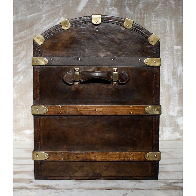 Black Antique Dome-Topped Leather-Bound Steamer Trunk, 1860s For Sale - Image 8 of 13