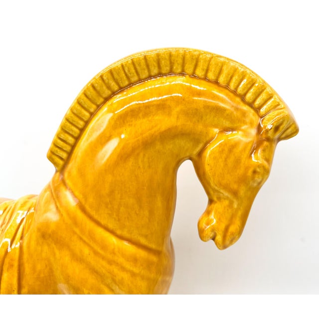 Mid-Century Tang-Style Horse Sculpture in Mustard Yellow Glaze - Chinoiserie, Hollywood Regency, Neoclassical For Sale - Image 10 of 13