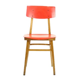 Red Plastic & Beech Chair, 1960s For Sale