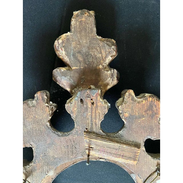 17th Century Annunciation Painting in Elaborate Giltwood Baroque Frame For Sale - Image 4 of 18