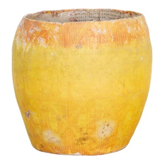 Vintage Sunny Yellow Paper Mache Basket For Sale