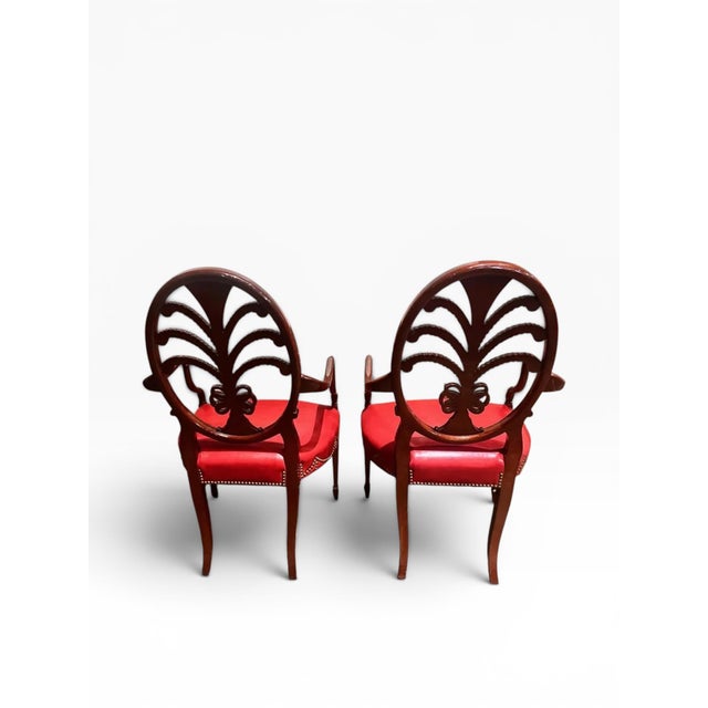 Karges Furniture Red Leather Hepplewhite Plume Dining Chairs- Set of 4 For Sale - Image 11 of 14