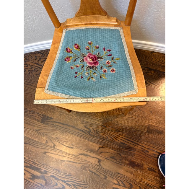 Antique Bird’s-Eye Maple Side Chair With Lyre Back & Hand Needlepoint Floral Seat, C. 1900 For Sale - Image 9 of 10