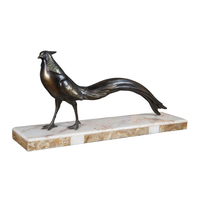 Art Deco 1920s Antique French Art Deco Bronze Pheasant Sculpture Marble Plinth Statue For Sale - Image 3 of 12