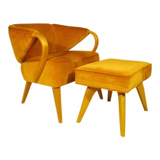 Mid-Century Modern Heywood-Wakefield Open Arm Ladies Club Chair With Footstool For Sale