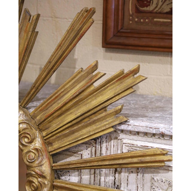 Large Vintage Italian Giltwood Sunburst Mirror With Carved Scroll Frame For Sale In Dallas - Image 6 of 8